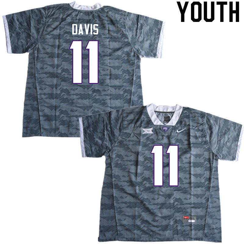 Youth #11 Derius Davis TCU Horned Frogs College Football Jerseys Sale-Gray